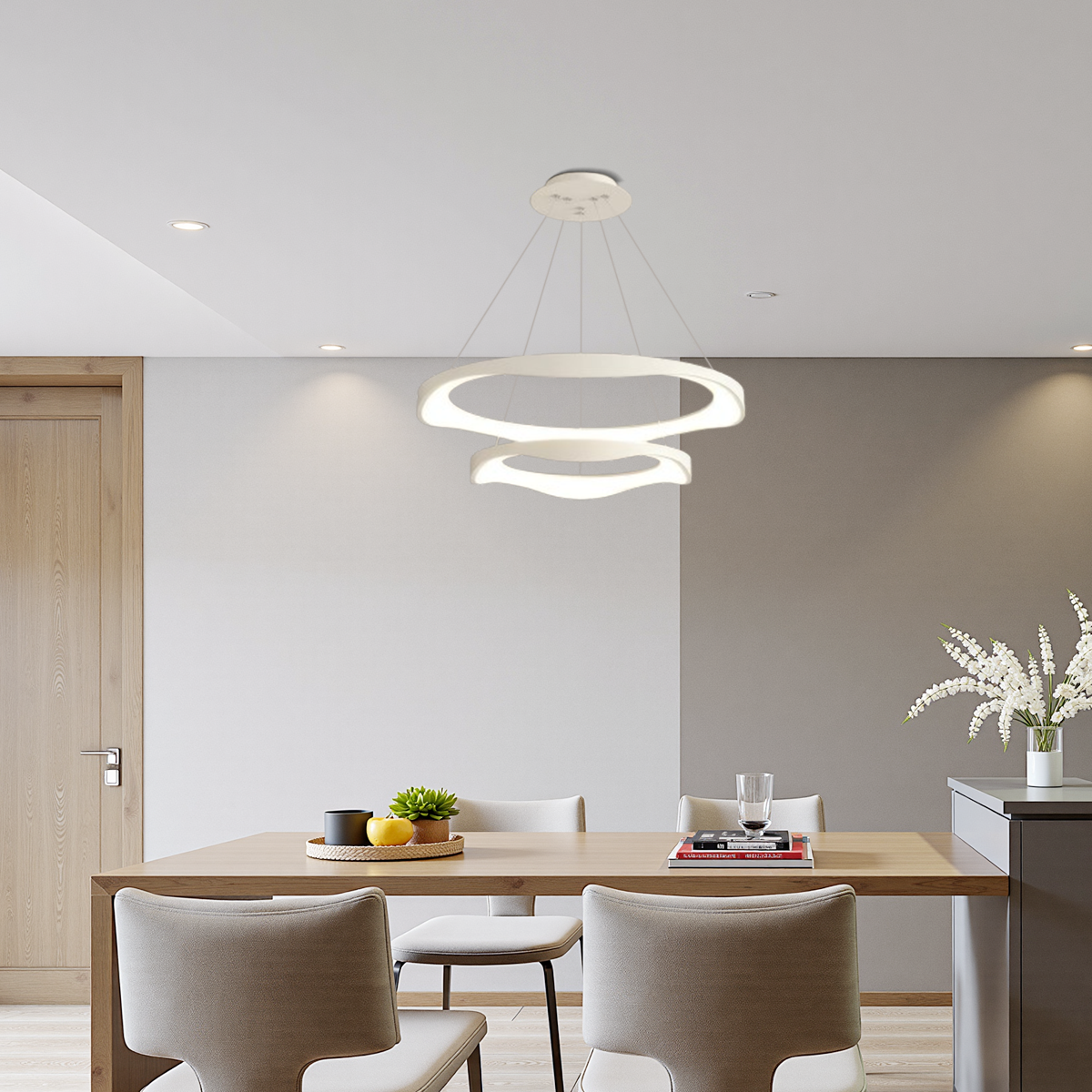 Moderne Pendelleuchte LED Ring Schwarz/Weiß Metall Wohn/Esszimmer