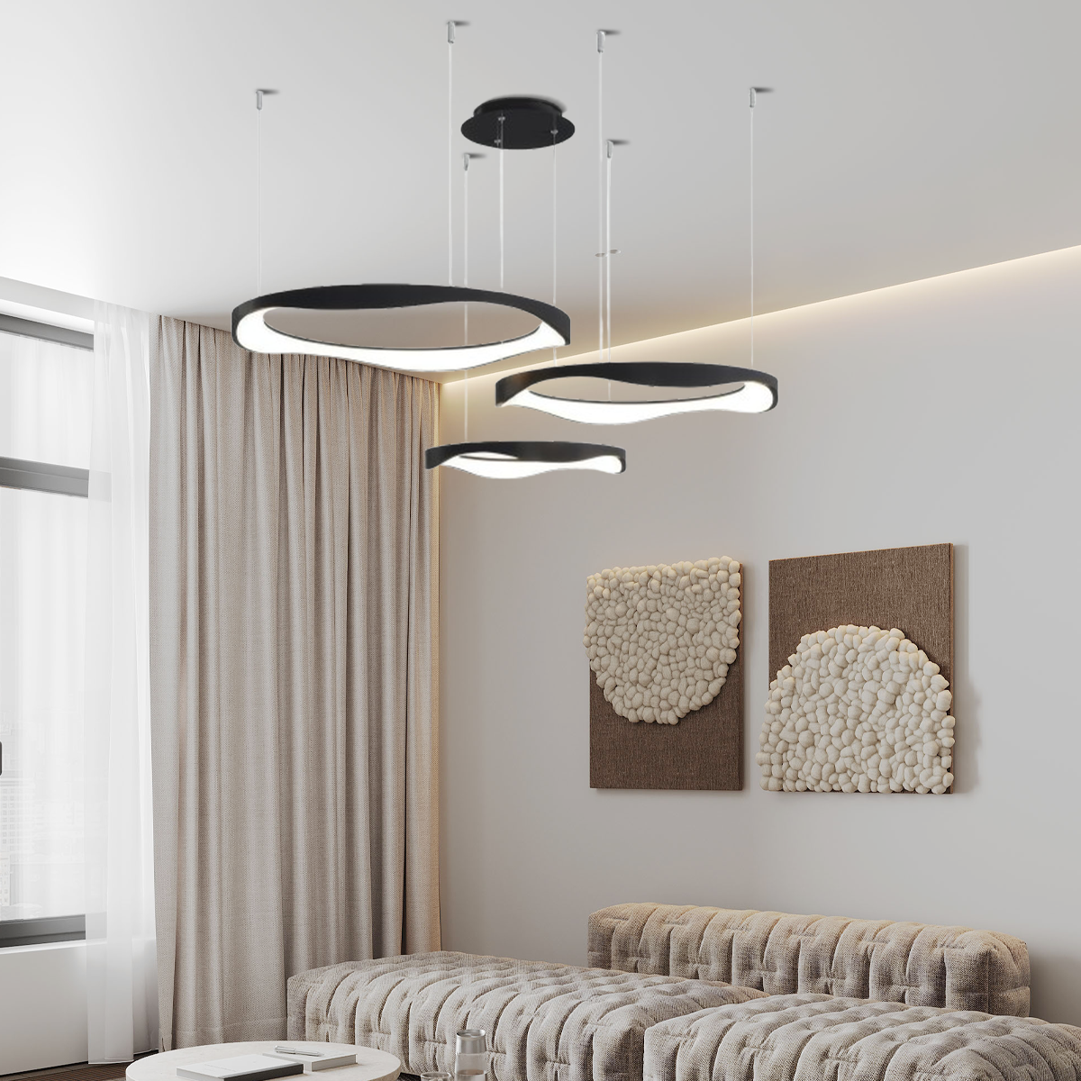 Moderne Pendelleuchte LED Ring Schwarz/Weiß Metall Wohn/Esszimmer