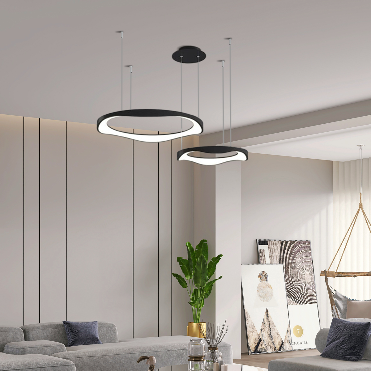 Moderne Pendelleuchte LED Ring Schwarz/Weiß Metall Wohn/Esszimmer