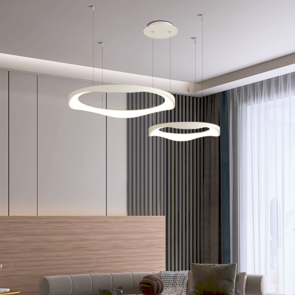 Moderne Pendelleuchte LED Ring Schwarz/Weiß Metall Wohn/Esszimmer