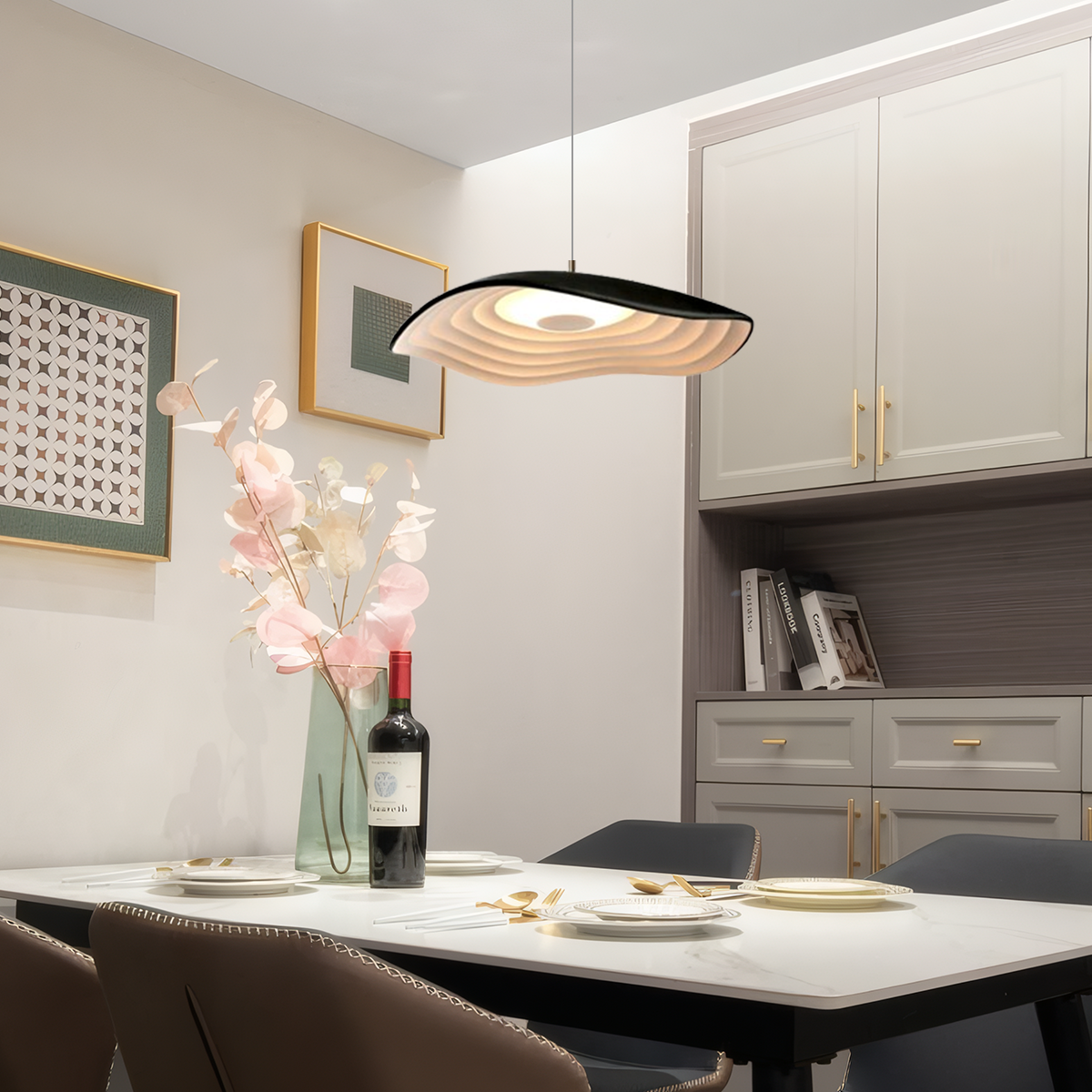Nordic Pendelleuchte LED Geometrisch Kreis Harz Weiß Esszimmer