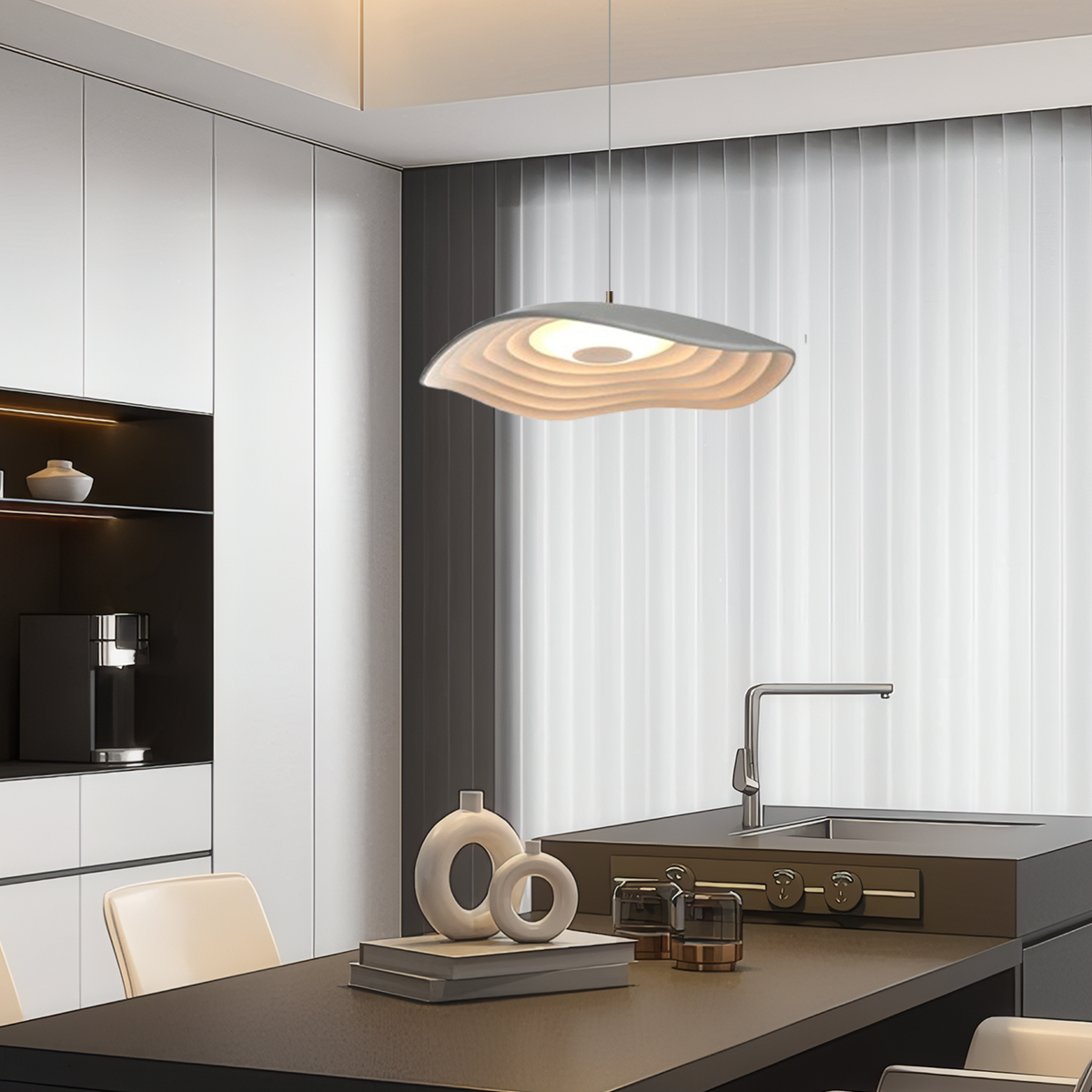 Nordic Pendelleuchte LED Geometrisch Kreis Harz Weiß Esszimmer