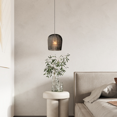 Bauernhaus Pendelleuchte Weiß Metall Rattan Hooded Schlafzimmer