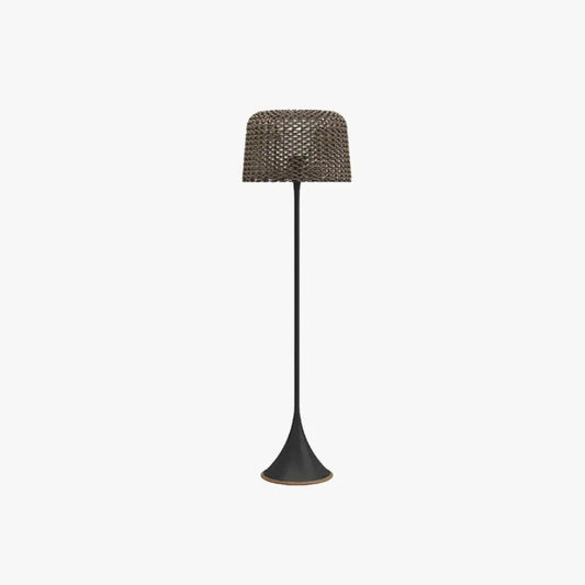 Vintage Stehleuchte LED Rattan Metall Kapsel Schwarz
