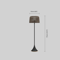 Maßzeichnung der Vintage LED-Außenstehleuchte aus Rattan & Metall 