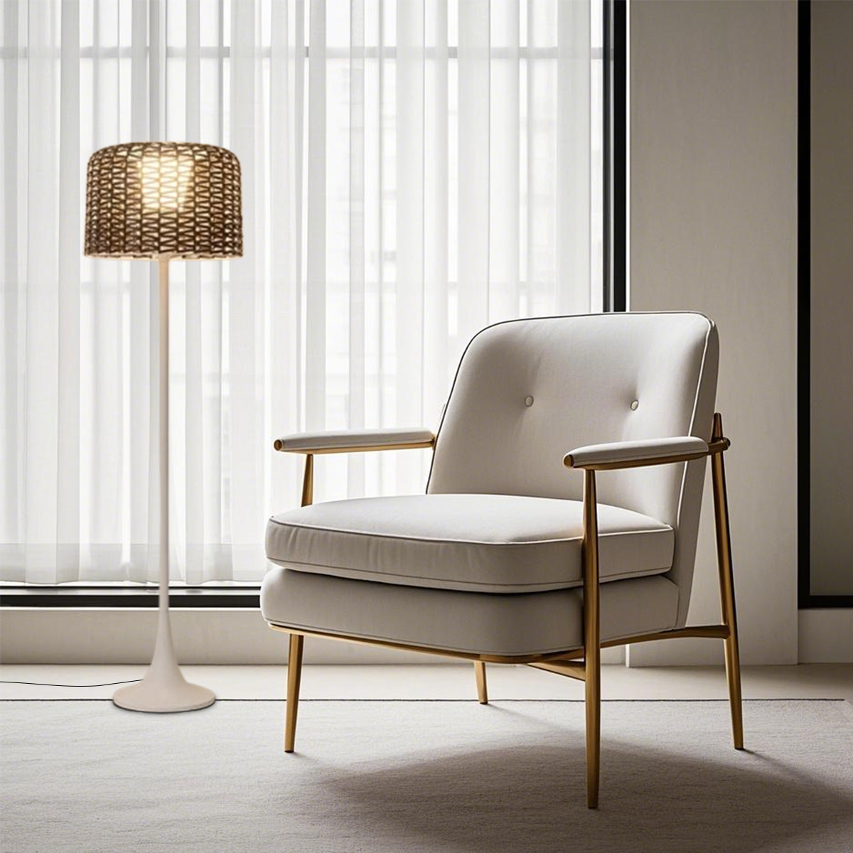 Vintage LED-Außenstehleuchte aus Rattan & Metall - auch für Innenräume mit heller Ausleuchtung geeignet