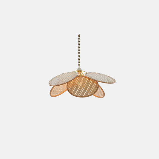 Landhausstil Pendelleuchte LED Blumen Holz Rattan Wohnzimmer
