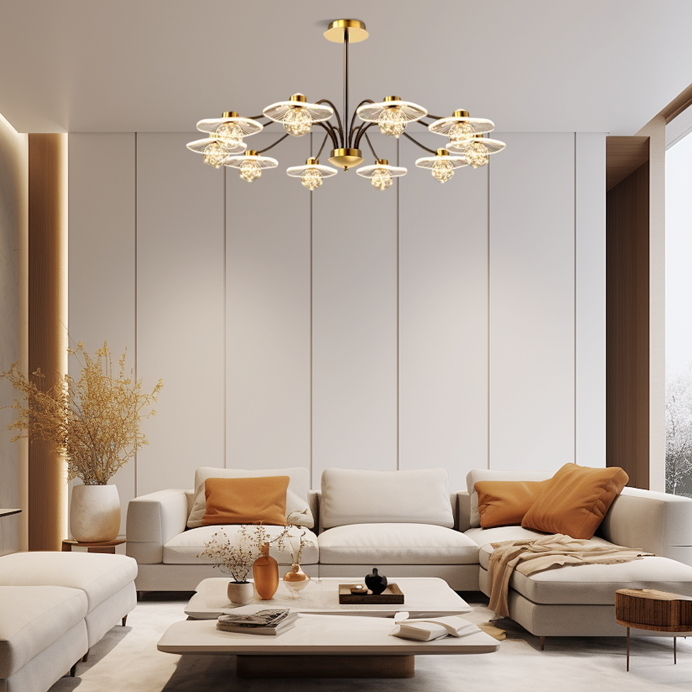 Moderne Kronleuchter Gold/Schwarz Metall Glas Zweig Wohnzimmer