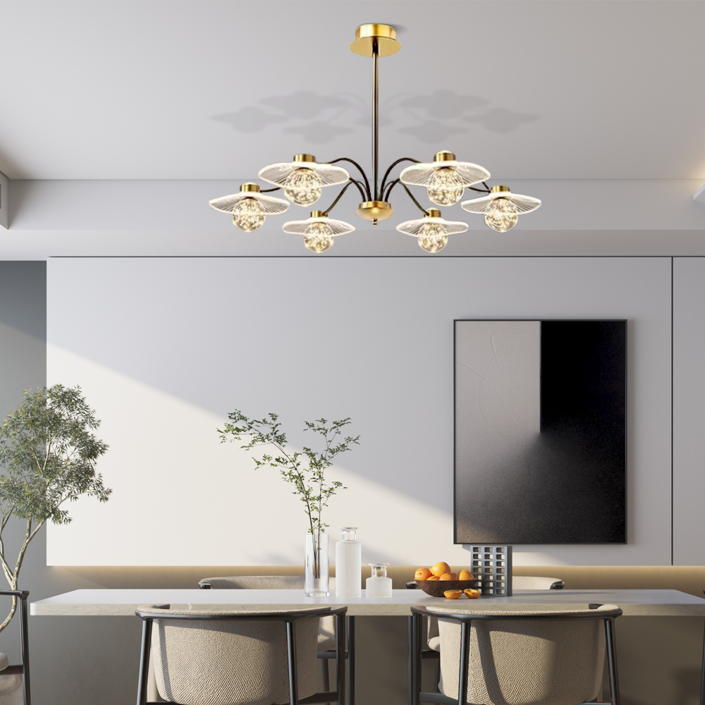 Moderne Kronleuchter Gold/Schwarz Metall Glas Zweig Wohnzimmer