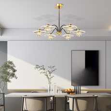 Moderne Kronleuchter Gold/Schwarz Metall Glas Zweig Wohnzimmer