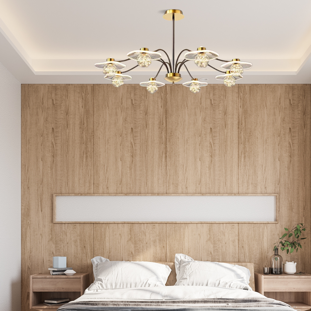 Moderne Kronleuchter Gold/Schwarz Metall Glas Zweig Wohnzimmer