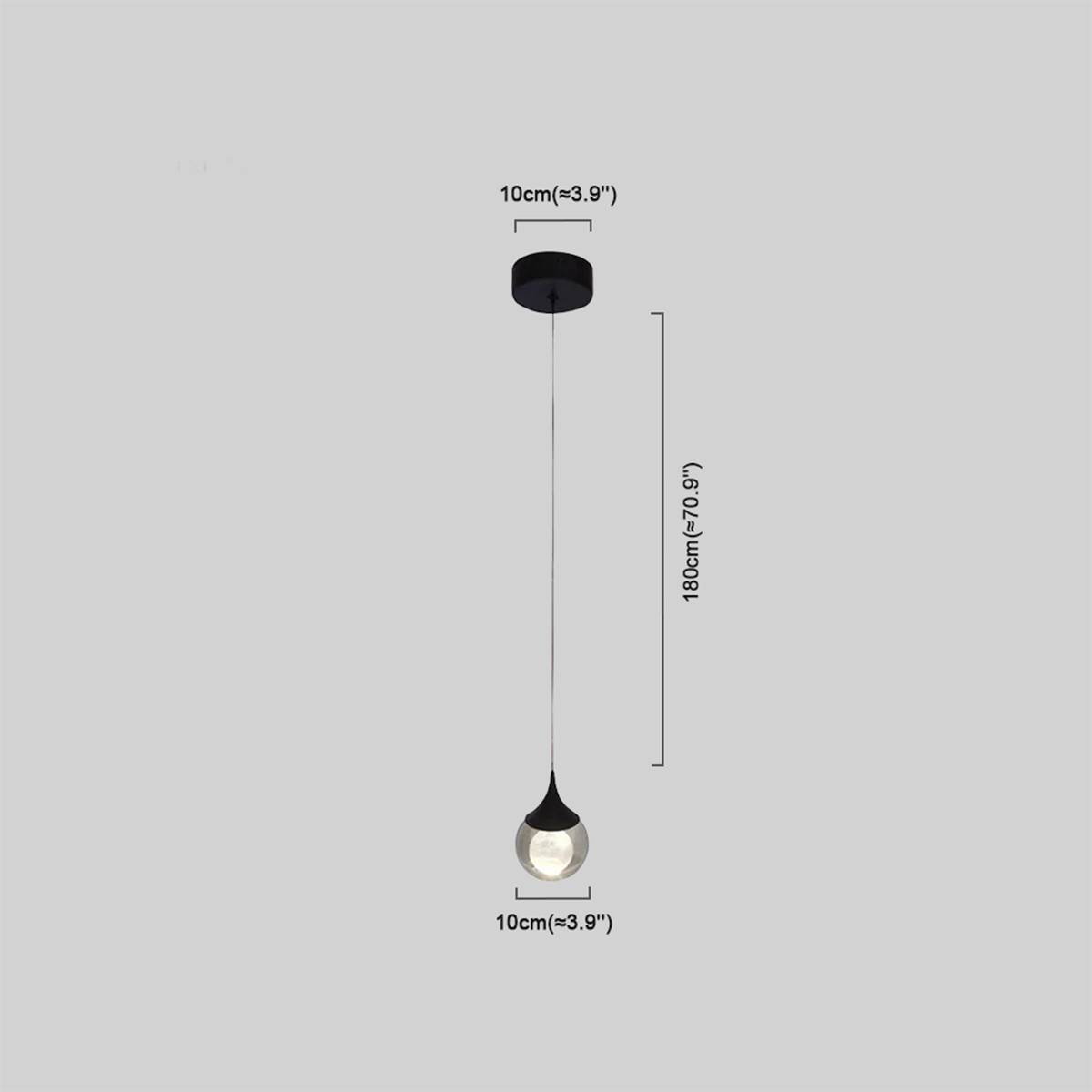 Maßzeichnung der modern Pendelleuchte LED Tropfen Schwarz 