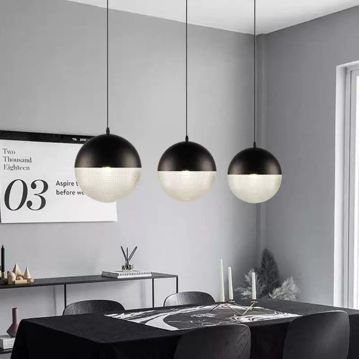 Designer Pendelleuchte Metall/Glas Schwarz/Gold Esszimmer
