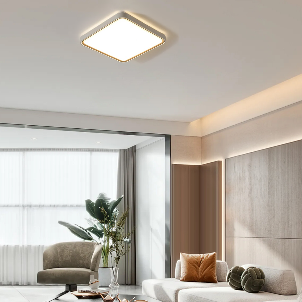 Moderne Deckenleuchte Grau Metall Acryl Quadratisch Rund Schlafzimmer