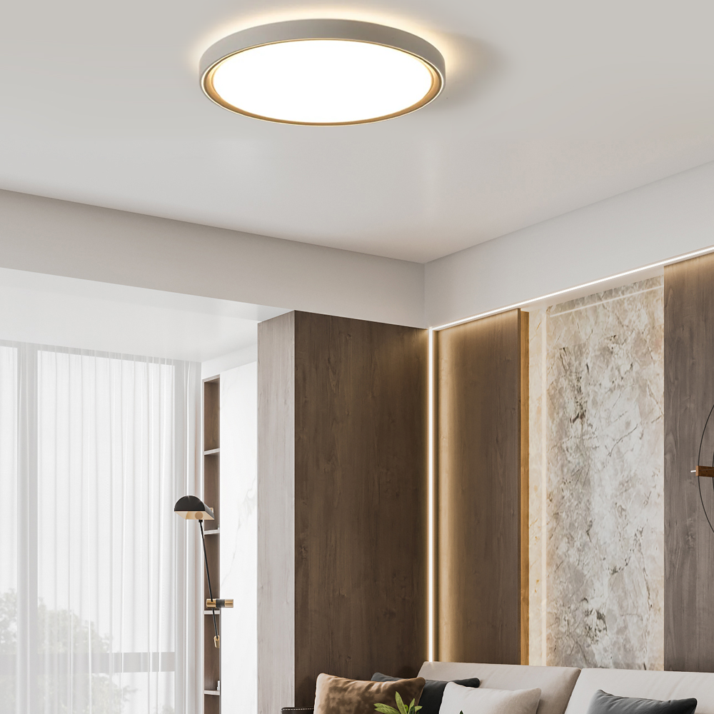 Moderne Deckenleuchte Grau Metall Acryl Quadratisch Rund Schlafzimmer