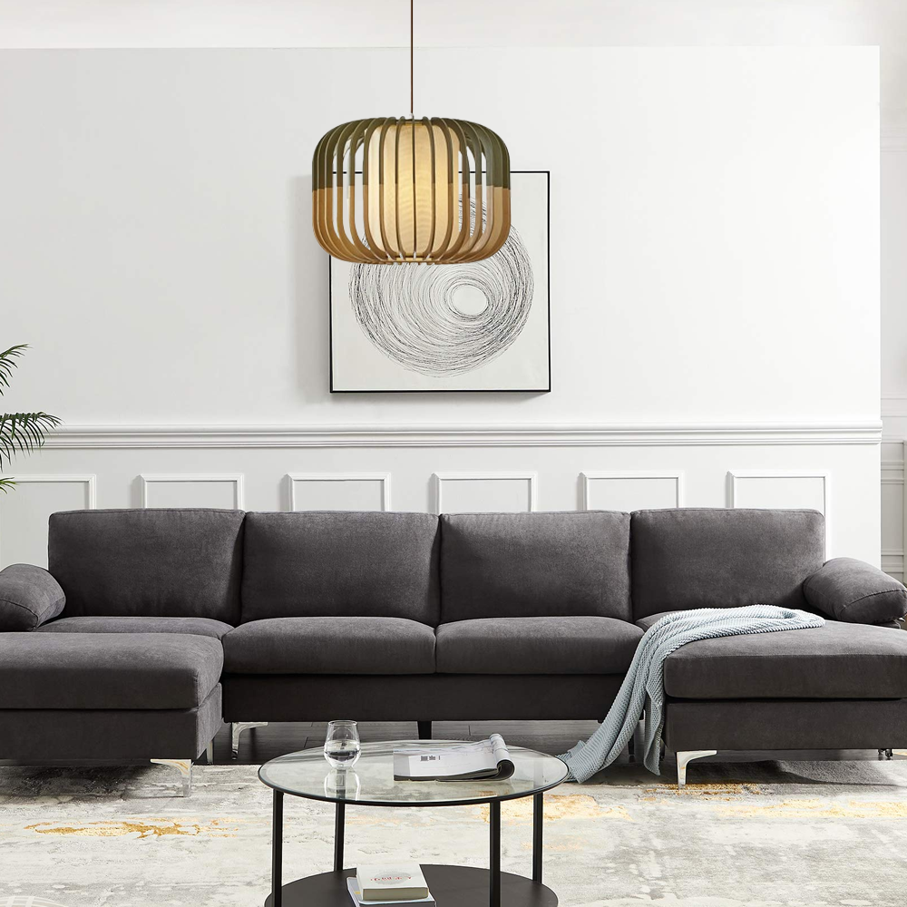 Modern Pendelleuchte LED Zylindrisch Holz Gold Wohnzimmer