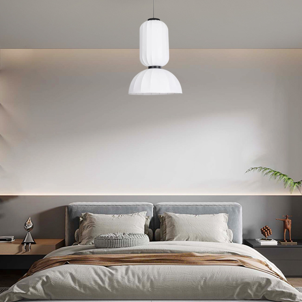 Modern Pendelleuchte LED Kugel Zylindrisch Weiß Kunstseide Wohnzimmer