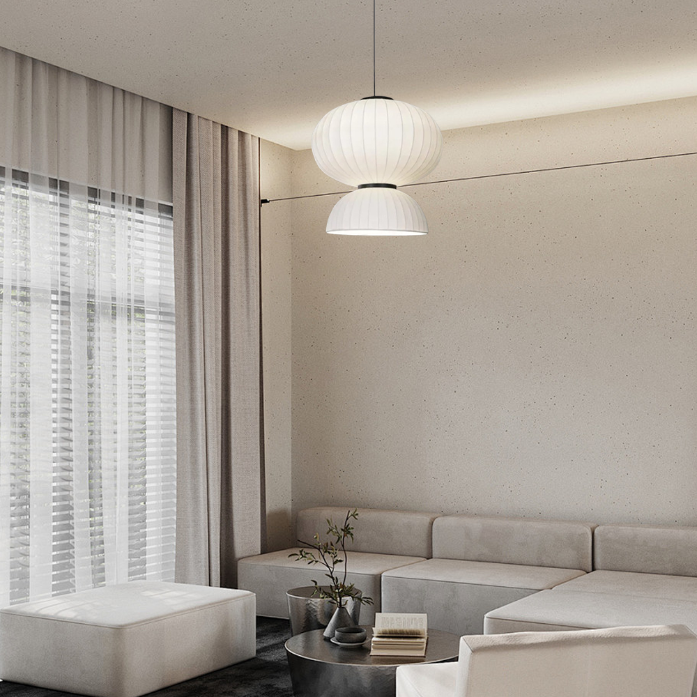 Modern Pendelleuchte LED Kugel Zylindrisch Weiß Kunstseide Wohnzimmer