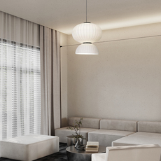 Modern Pendelleuchte LED Kugel Zylindrisch Weiß Kunstseide Wohnzimmer