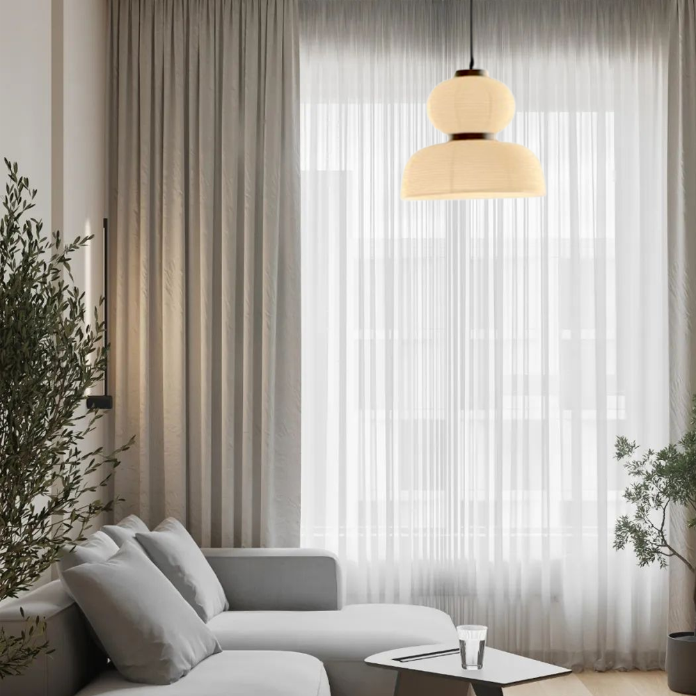 Landhausstil Pendelleuchte LED Kugel Beige Stoff Esszimmer