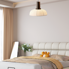 Landhausstil Pendelleuchte LED Kugel Beige Stoff Esszimmer