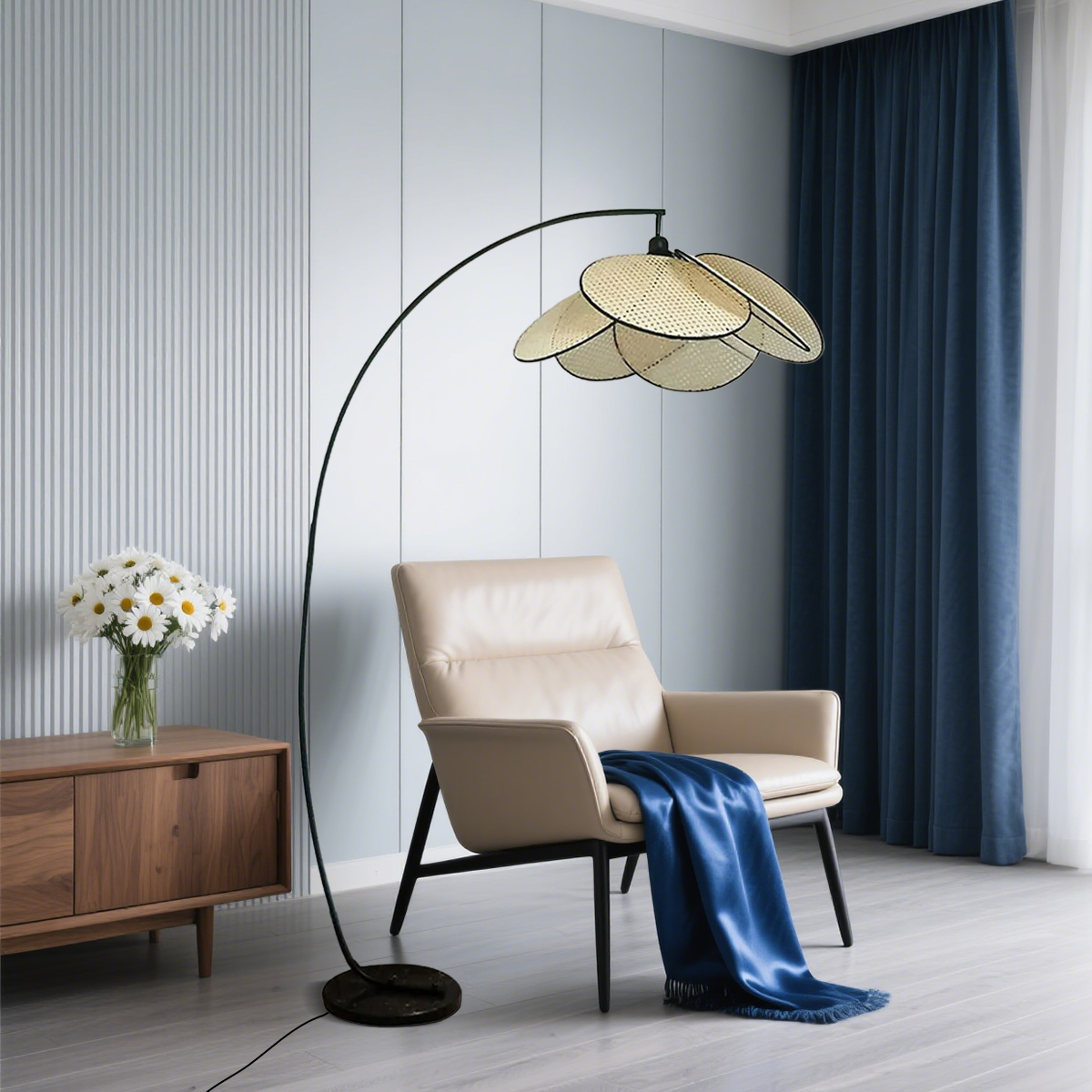 Landhausstil Stehlampe LED Rattan im Wohnzimmer