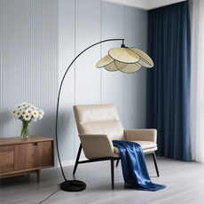 Landhausstil Stehlampe LED Rattan im Wohnzimmer