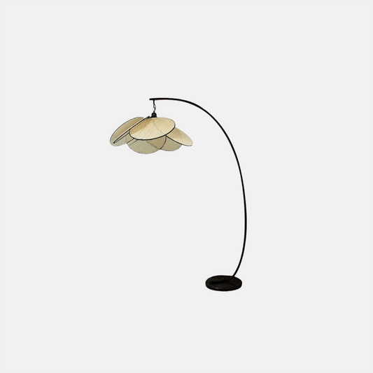 Landhausstil Stehlampe LED Rattan Blütenblattförmig Schwarz Metall  