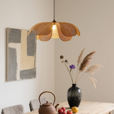 Bauernhaus Pendelleuchte Holz Metall Rattan Blumen Wohnzimmer