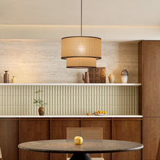 Landhausstil Pendelleuchte LED Zylindrisch Holz Metall Wohnzimmer