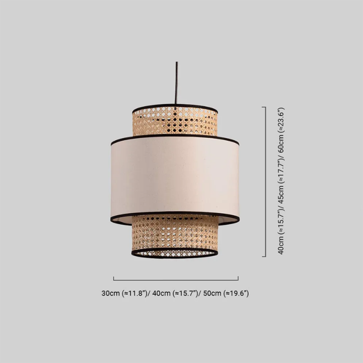 Landhausstil Pendelleuchte LED Zylindrisch Rattan Stoff Wohnzimmer