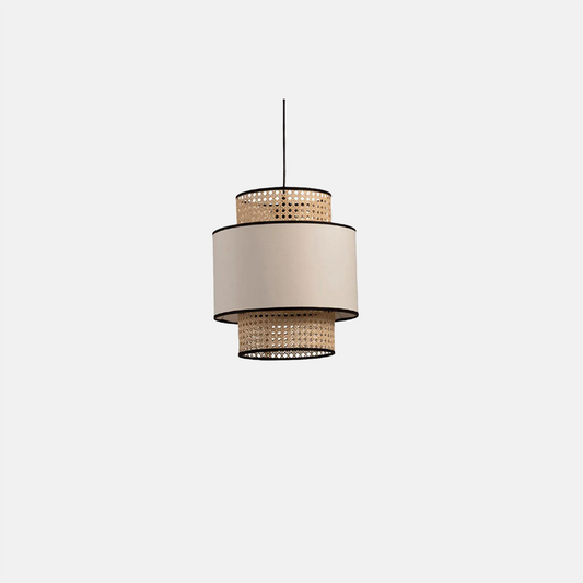 Landhausstil Pendelleuchte LED Zylindrisch Rattan Stoff Wohnzimmer