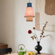 Modern Pendelleuchte LED Geometric Rattan Rosa Esszimmer