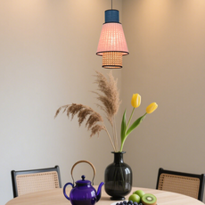 Modern Pendelleuchte LED Geometric Rattan Rosa Esszimmer