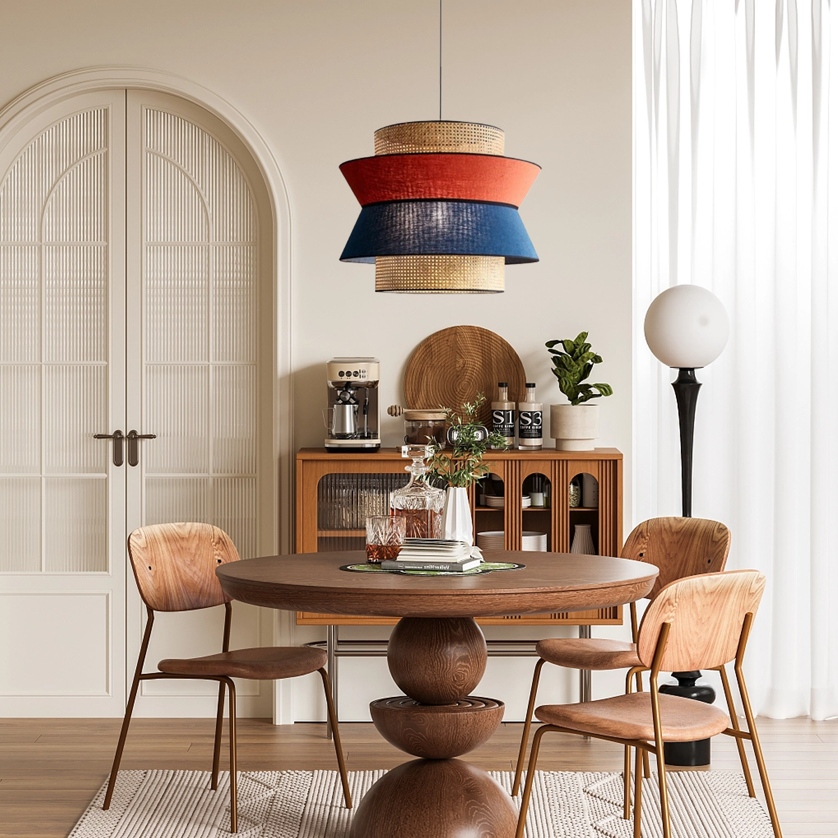 Landhausstil Pendelleuchte LED Trommel Metall Rot Wohnzimmer