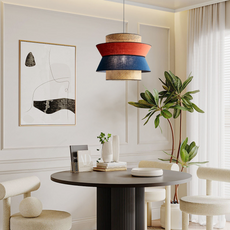 Landhausstil Pendelleuchte LED Trommel Metall Rot Wohnzimmer
