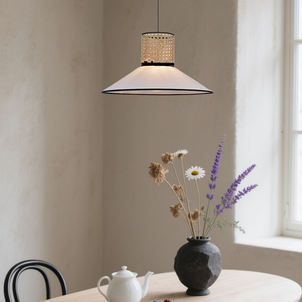 Landhausstil Pendelleuchte LED Metall Konisch Holz Esszimmer