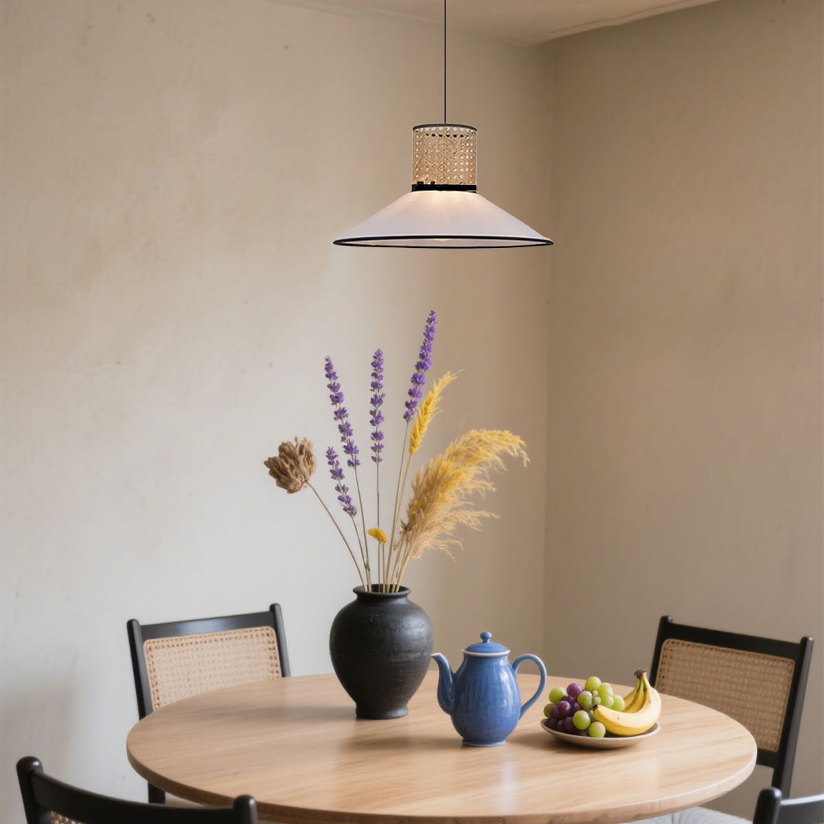 Landhausstil Pendelleuchte LED Metall Konisch Holz Esszimmer