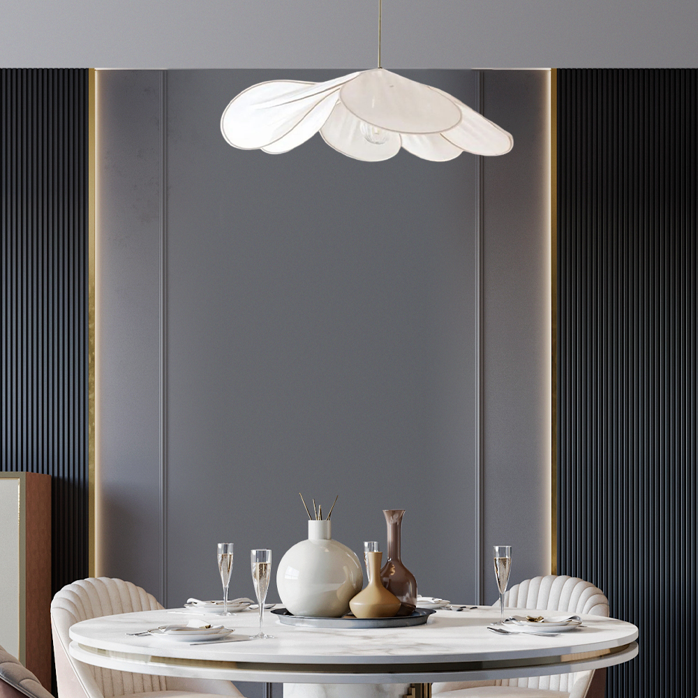 Art Deco Pendelleuchte LED Blumen Weiß/Braun Stoff Esszimmer