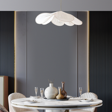 Art Deco Pendelleuchte LED Blumen Weiß/Braun Stoff Esszimmer