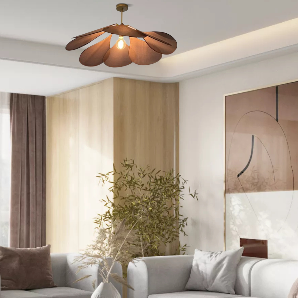 Art Deco Pendelleuchte LED Blumen Weiß/Braun Stoff Esszimmer
