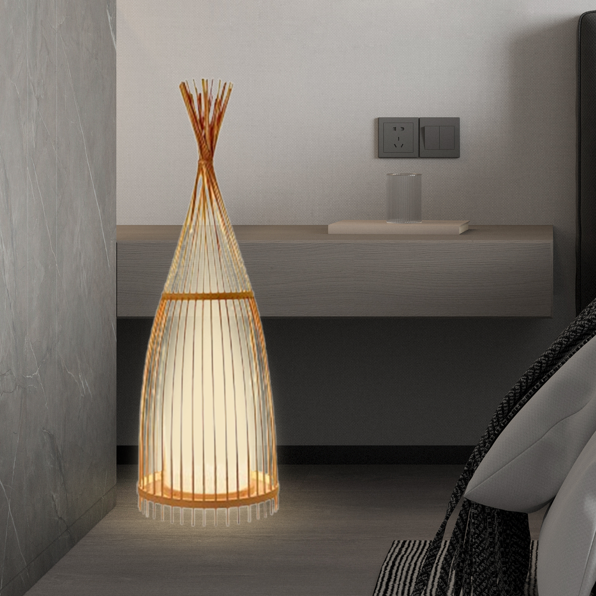 Art Deco Stehlampe LED Rattan Massivholzfarbe Wohnzimmer