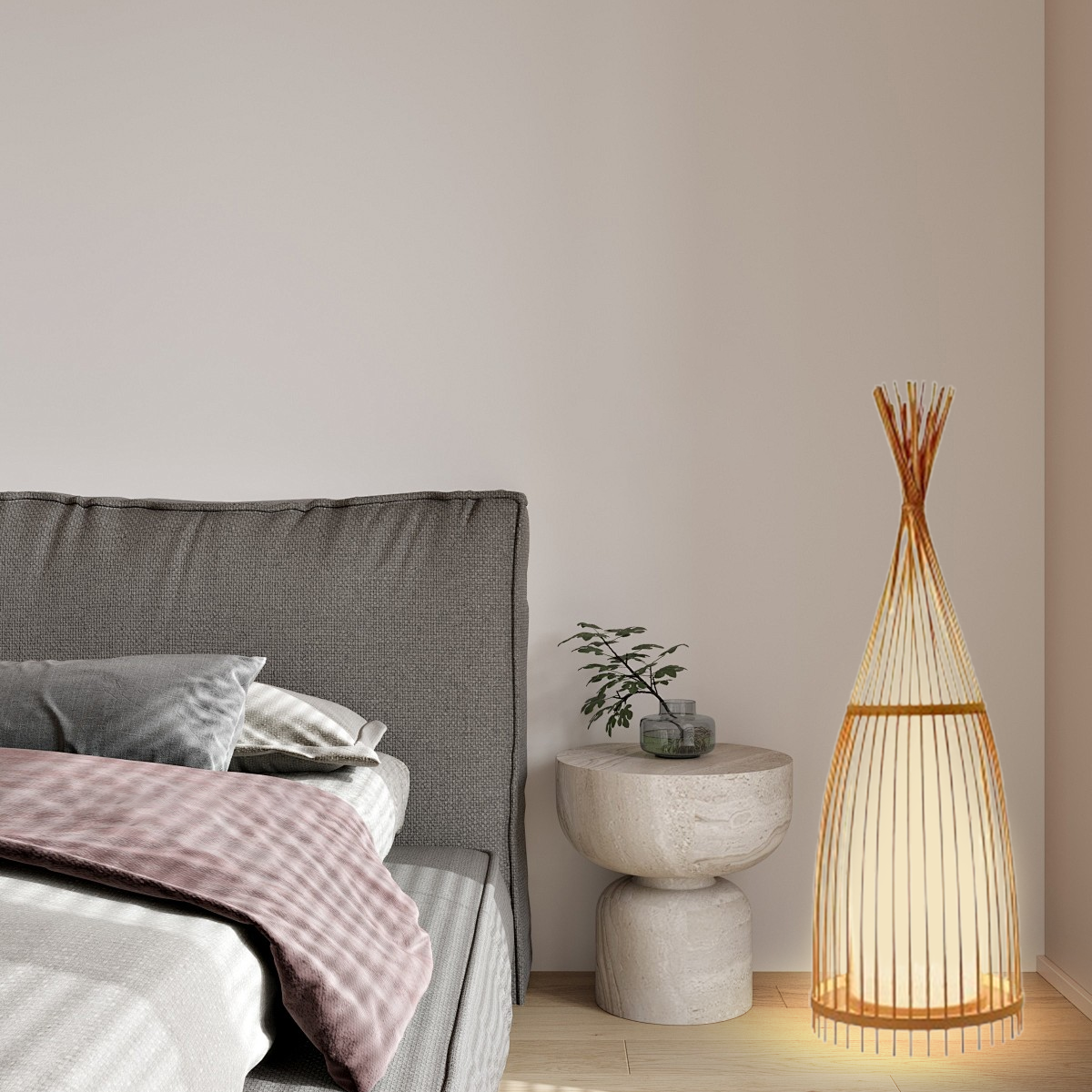 Art Deco Stehlampe LED Rattan Massivholzfarbe Wohnzimmer