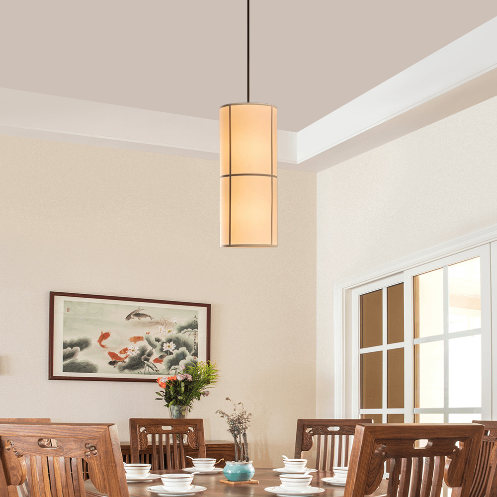 Modern Pendelleuchte LED Zylindrisch Beige über dem Esstisch