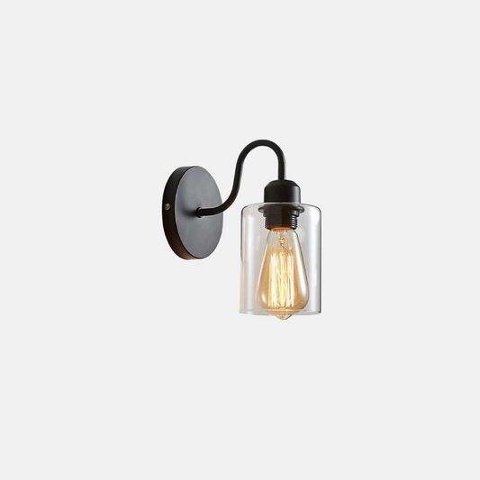 Industrielle Wandleuchte LED Schwarz Metall/Glas Schlafzimmer/Flur 
