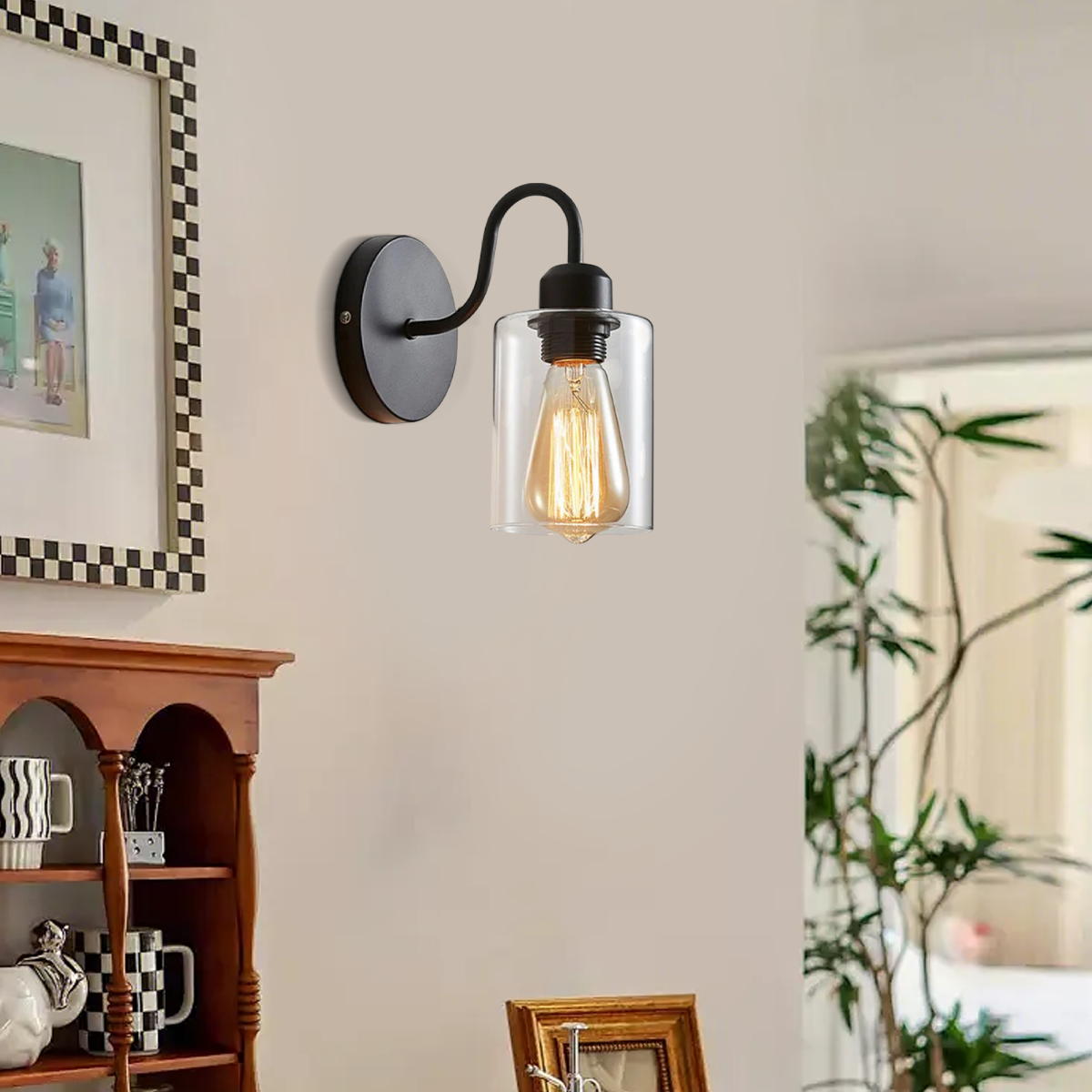 Industrielle Wandleuchte LED Schwarz Metall/Glas Schlafzimmer/Flur 