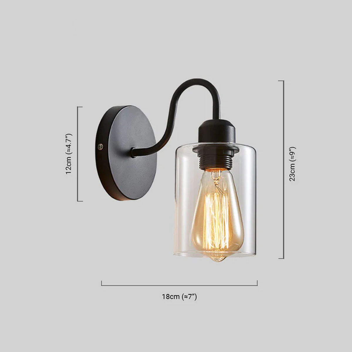 Industrielle Wandleuchte LED Schwarz Metall/Glas Schlafzimmer/Flur 