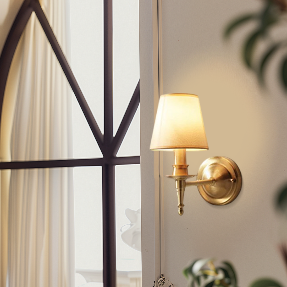 Vintage Wandleuchte LED kappenförmig Gold Kupfer Gewebe Schlafzimmer