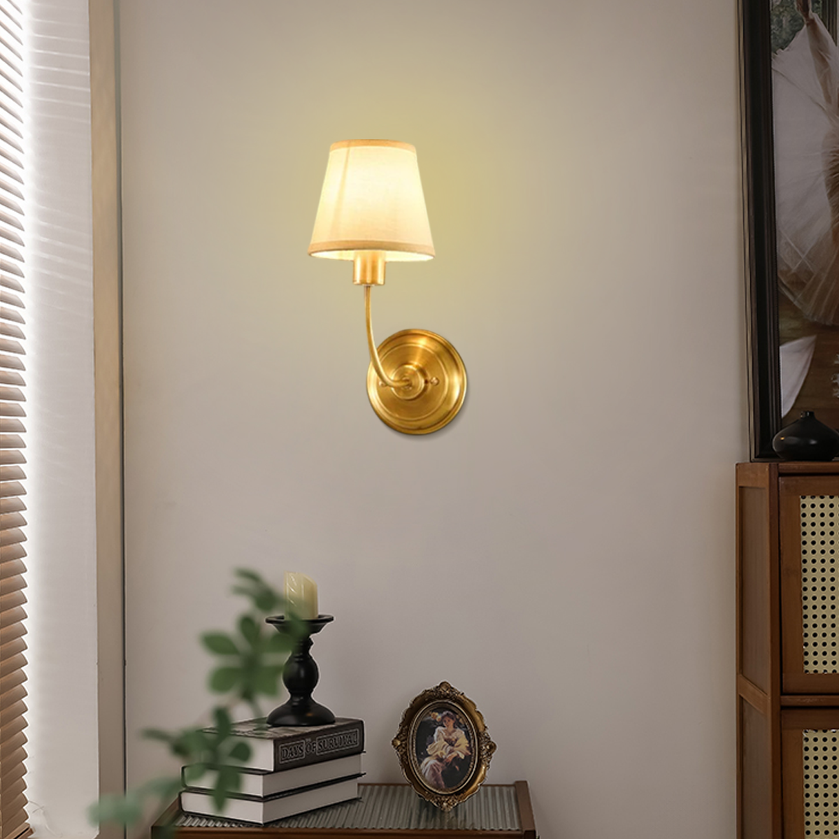 Vintage Wandleuchte LED kappenförmig Gold Kupfer Gewebe Schlafzimmer