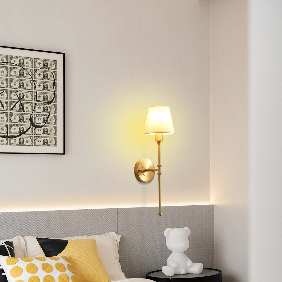 Vintage Wandleuchte LED kappenförmig Gold Kupfer Gewebe Schlafzimmer